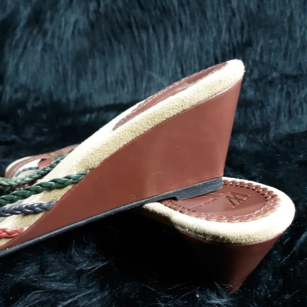 White Mountain Wedge Sandal Braided Leather SZ 7.5M